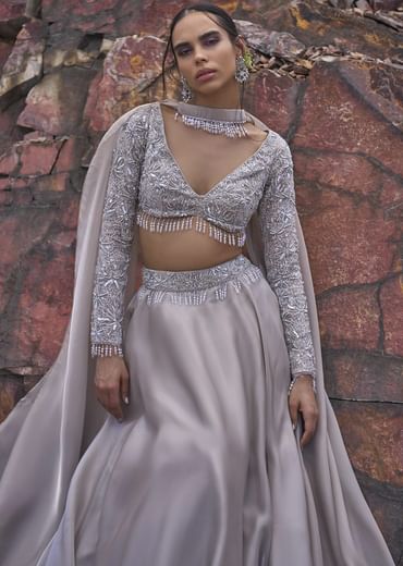 White Ruffle Lehenga With Blouse And Choker Dupatta