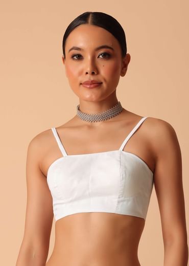 White Saree In Organza With Floral Motif Border And Unstitched Blouse Piece White Saree In Organza With Floral Motif Border And Unstitched Blouse Piece