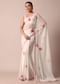 White Saree With Floral Embroidery And Unstitched Blouse Piece