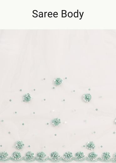 White Sequin Embellished Saree With Unstitched Blouse