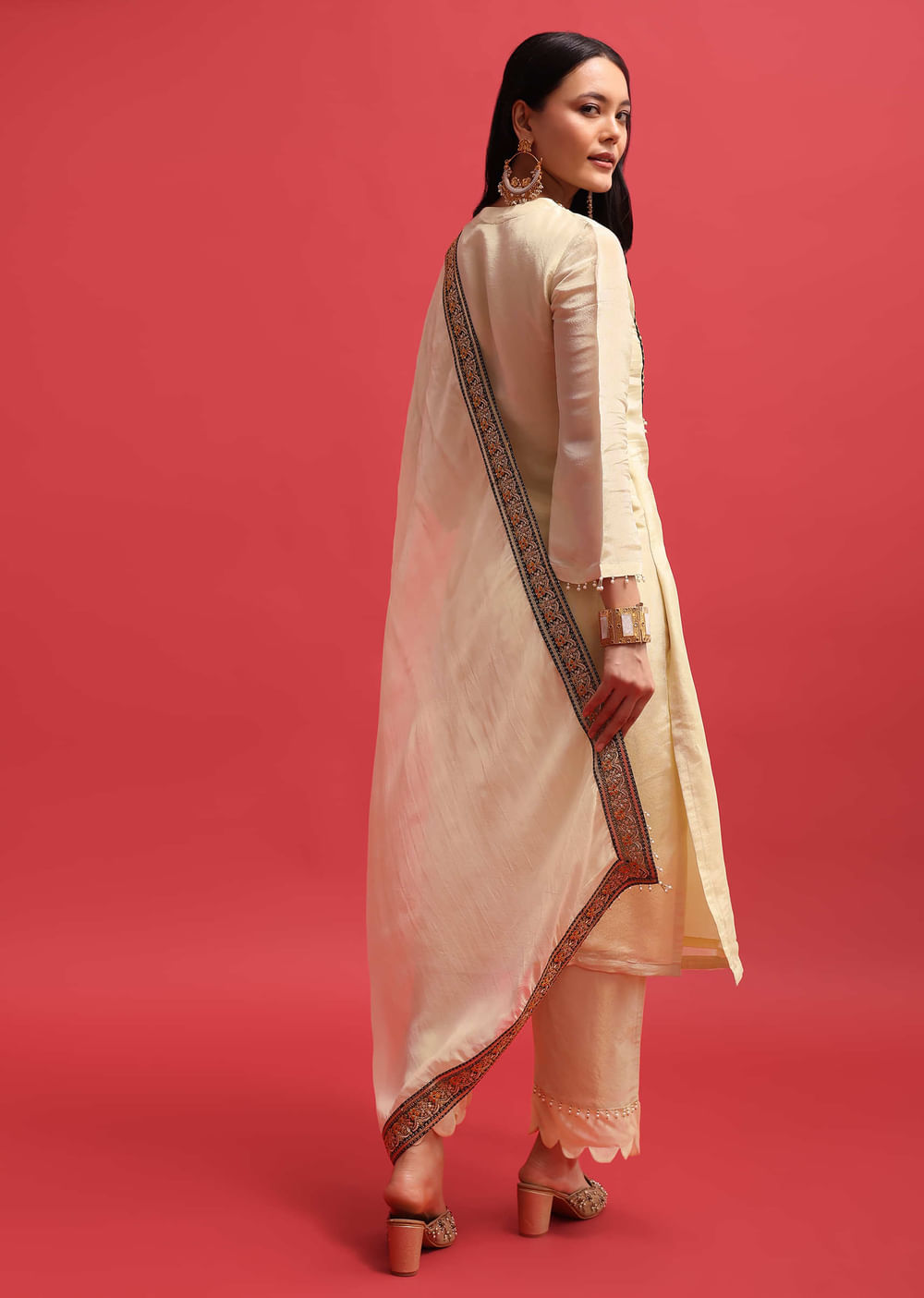 White Sequin Embroidered Tissue Kurta Set With Dupatta