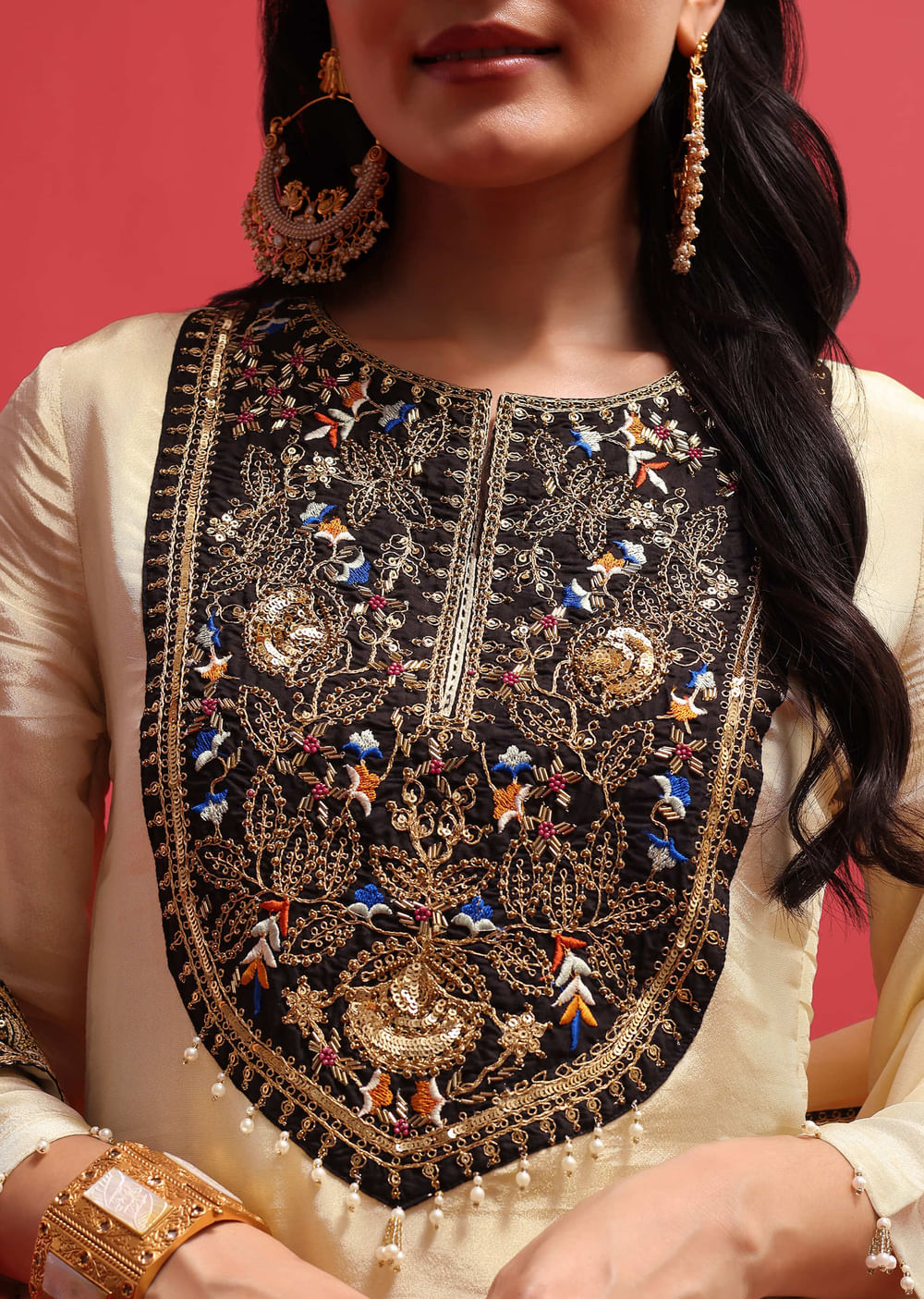 White Sequin Embroidered Tissue Kurta Set With Dupatta