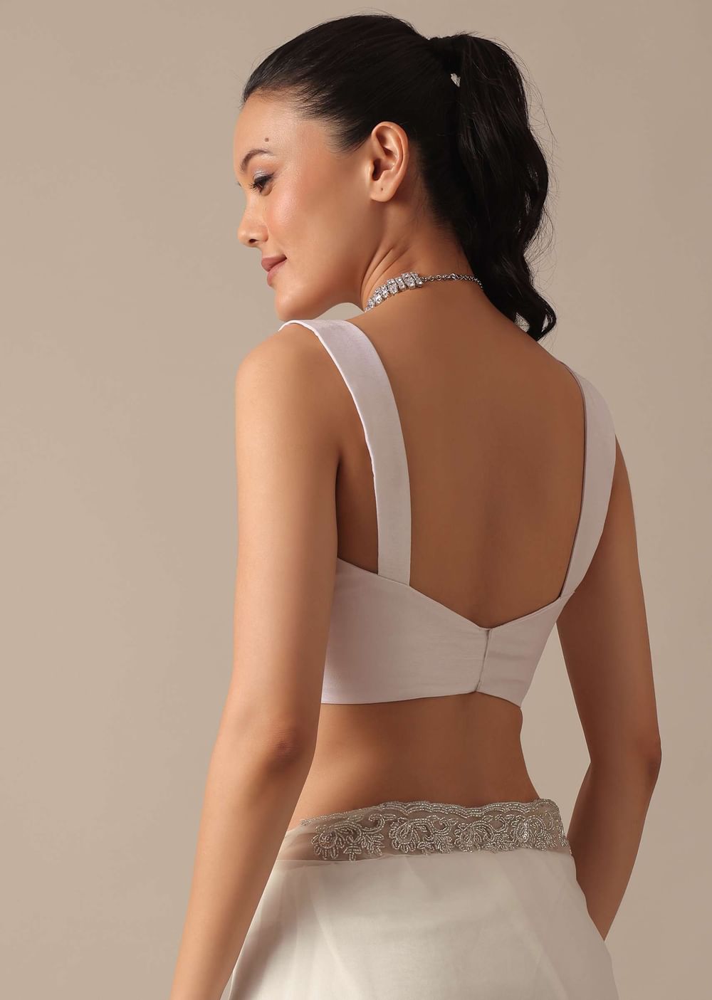 White Sheer Organza Saree With Scallop Cutwork And Unstitched Blouse Piece