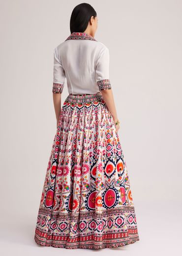 White Shirt With Vibrant Printed Skirt