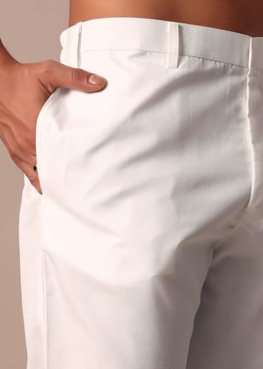 White Straight Linen Kurta With Yoke Detail