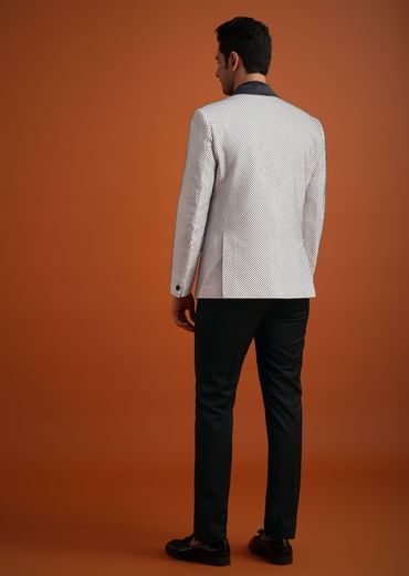 White Terry Rayon Textured Tuxedo Set