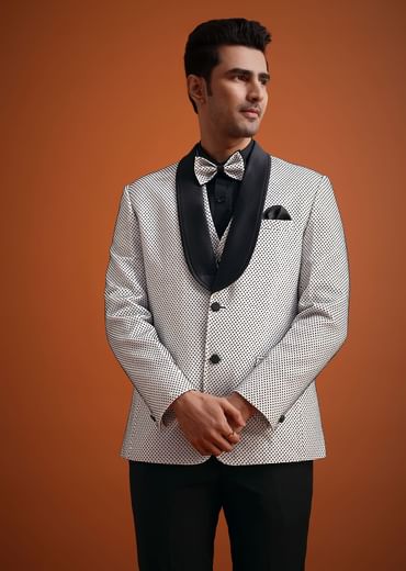 White Terry Rayon Textured Tuxedo Set