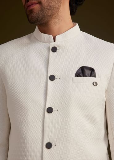 White Textured Bandhgala Suit