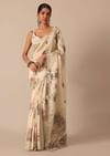 Cream Tussar Saree With Scallop Border And Unstitched Blouse Piece