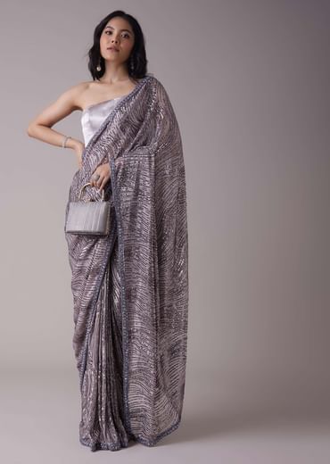 Lavender Purple Sequins Saree With An Embellished Border