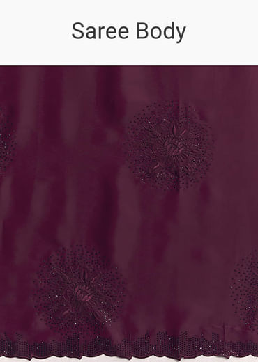 Wine Chinon Saree With Resham Floral Embroidery