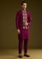Wine Cotton Silk Kurta Set With Embroidered Lapel Jacket