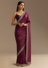 Wine Crushed Tissue Saree With Cutdana And Stone Embroidery