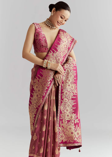 Wine Dola Silk Woven Saree With Zari Butti Work