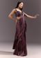 Wine Frill Drape Cutdana Saree With Sleeveless Overlap Blouse