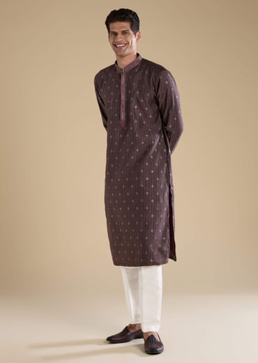 Wine Jacquard Self Work Mens Kurta and Pant Set