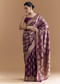 Wine Khadhi Georgette Saree With Geometric Motifs In Zari Work