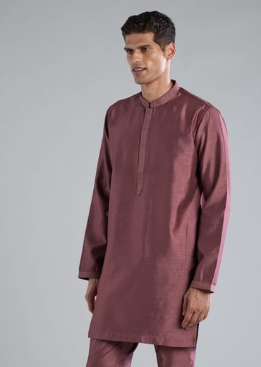 Wine Kurta Jacket Set With Thread Resham And Zari Work