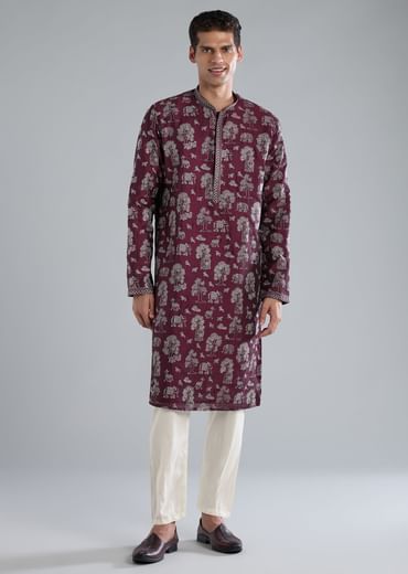 Wine Kurta Set With Thread And Resham Detailing