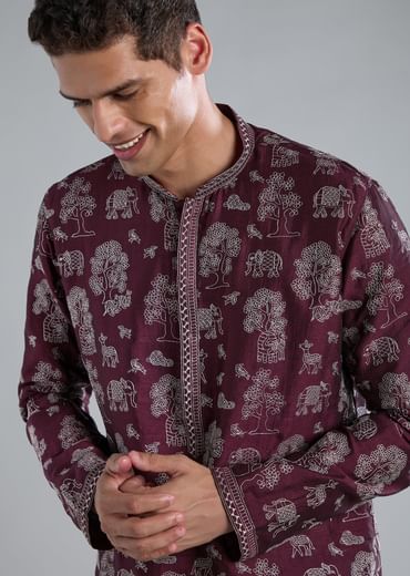 Wine Kurta Set With Thread And Resham Detailing