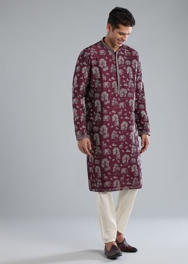 Wine Kurta Set With Thread And Resham Detailing