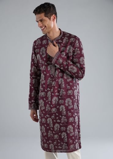 Wine Kurta Set With Thread And Resham Detailing