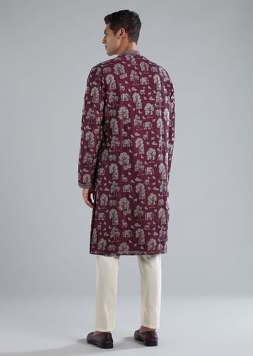 Wine Kurta Set With Thread And Resham Detailing