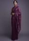 Wine Saree In Floral Lace Enhanced With Kundan Work Online - Kalki Fashion