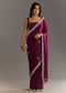 Wine Satin Embroidered Saree With Gota Patti And Zardosi Work