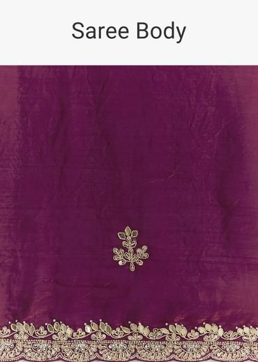 Wine Satin Embroidered Saree With Gota Patti And Zardosi Work