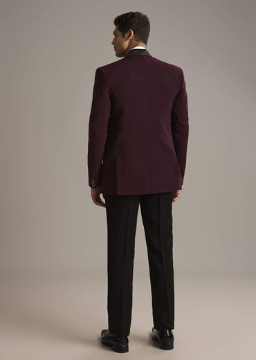 Wine Tuxedo For Men With Cutdana Embroidery
