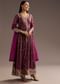 Wine Zardosi Sequins Anarkali Pant Dupatta Set