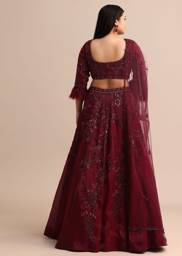 Wine Bridal Lehenga With Dupatta