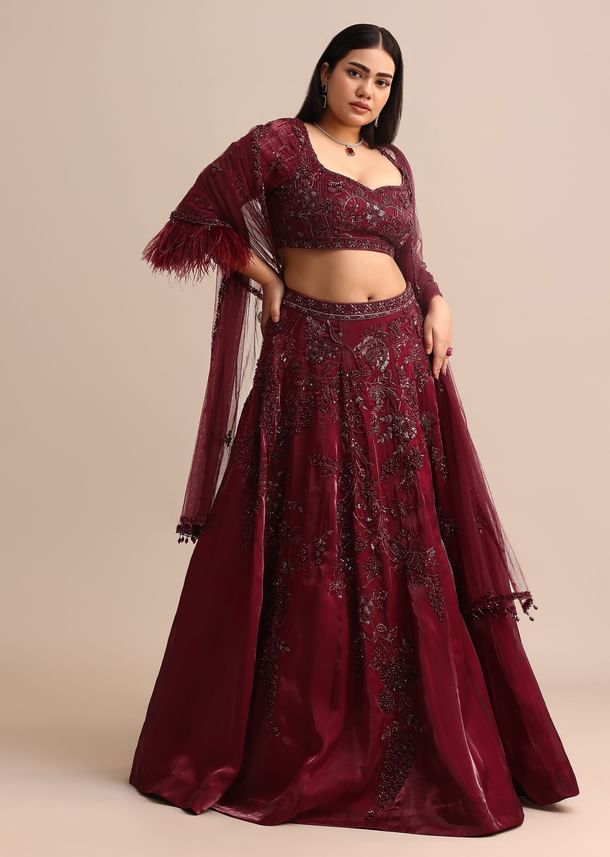Wine Bridal Lehenga With Dupatta