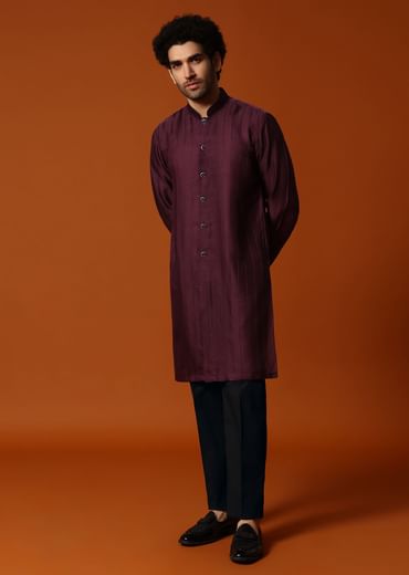 Wine Cutdana Embroidered Sherwani Set For Men