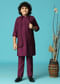 Wine Embroidered Silk Kurta Jacket Set For Boys