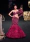 Wine Fish Cut One Shoulder Gown With 3D Organza Frills