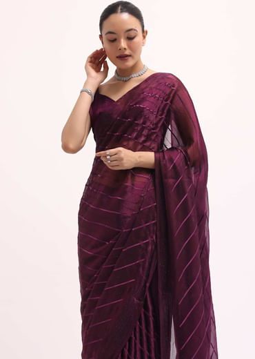 Wine Glass Tissue Saree In Swarovski With Unstitched Blouse