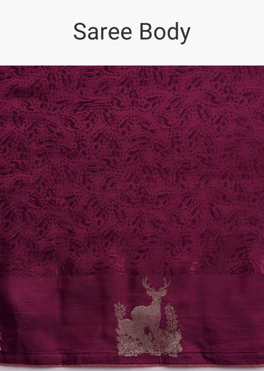 Wine Jacquard Silk Woven Saree With Brocade Work And Embroidery