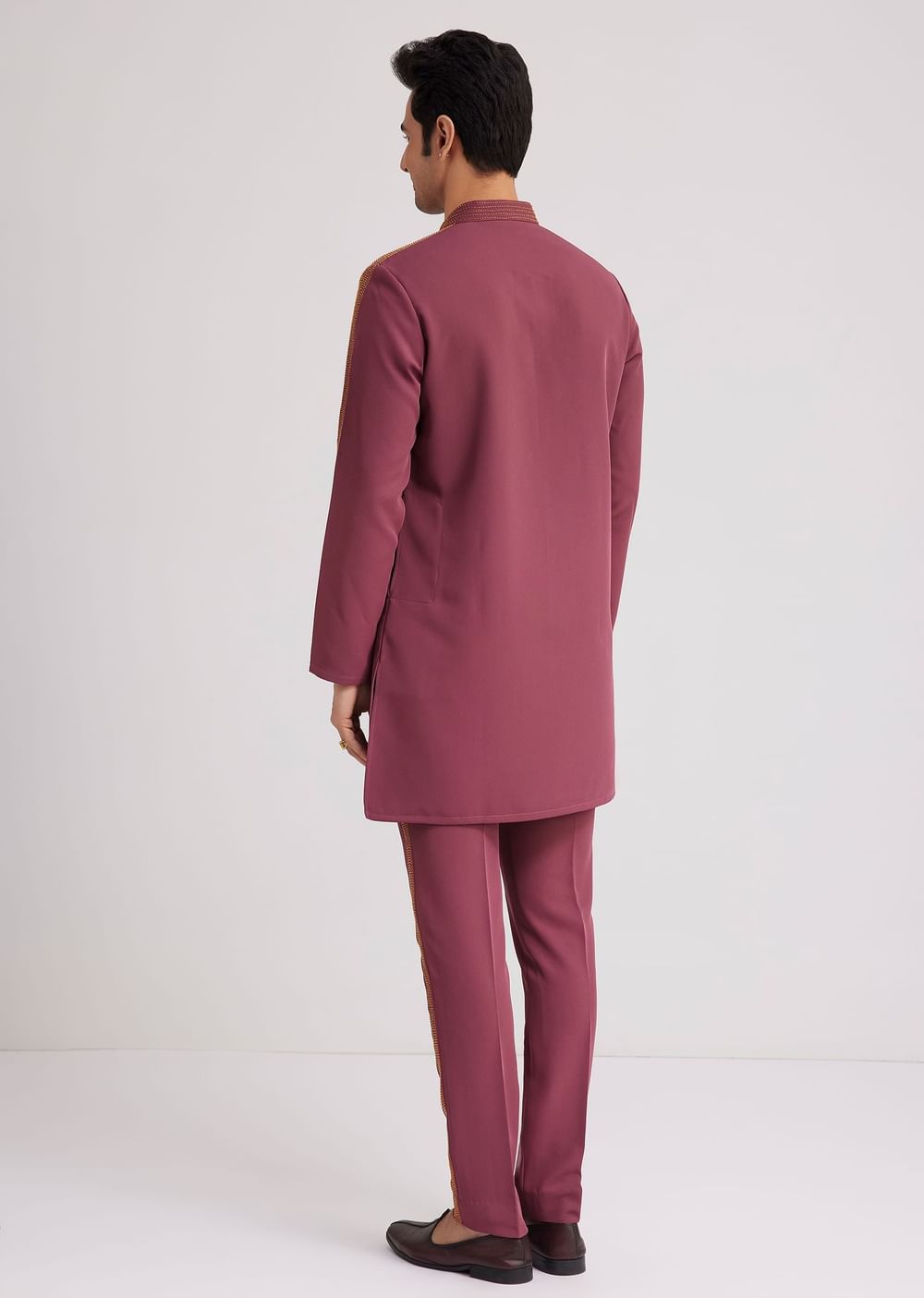 Wine Lycra Kurta Set With Glass Bead Embellishments