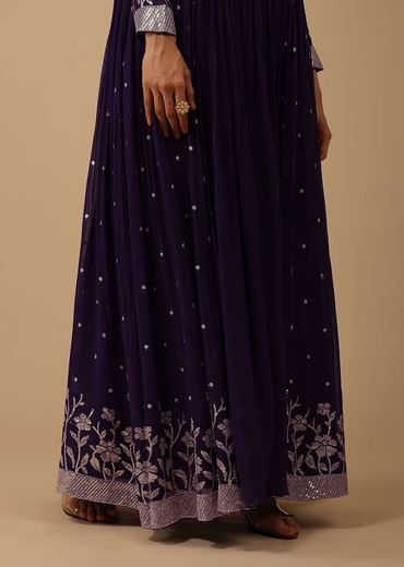 Wine Purple Palazzo Suit In Georgette With Mirror And Sequins Embroidery