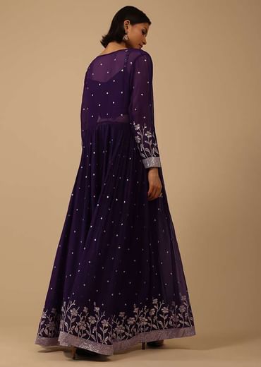 Wine Purple Palazzo Suit In Georgette With Mirror And Sequins Embroidery