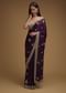 Wine Purple Saree In Satin With Hand Embroidered Floral Buttis Using Cut Dana And Sequins Work