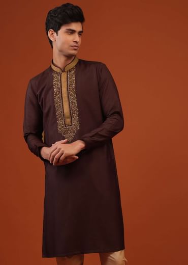 Wine Purple Thread Woven Silk Kurta Set