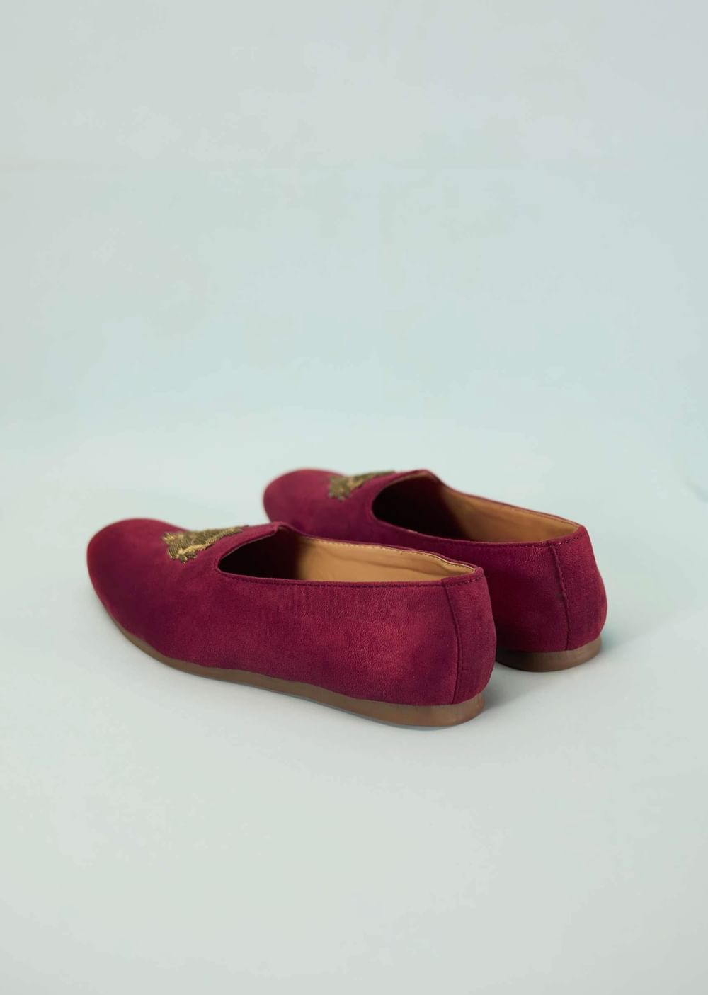 Valentine Red Juttis For Men In Suede With Embroidery