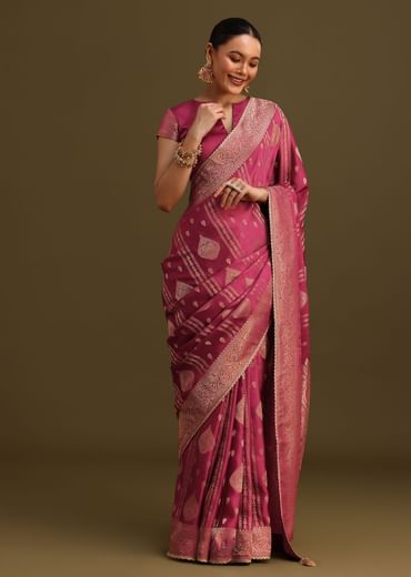 Wine Satin Brocade Zari Weave Saree