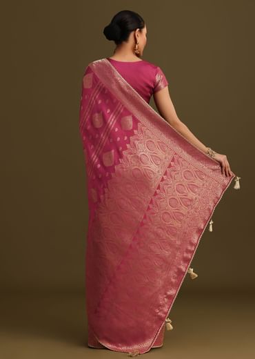 Wine Satin Brocade Zari Weave Saree