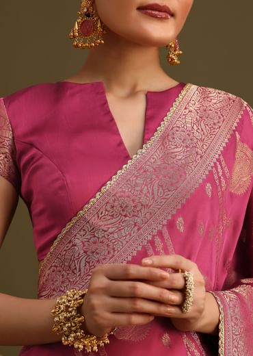 Wine Satin Brocade Zari Weave Saree