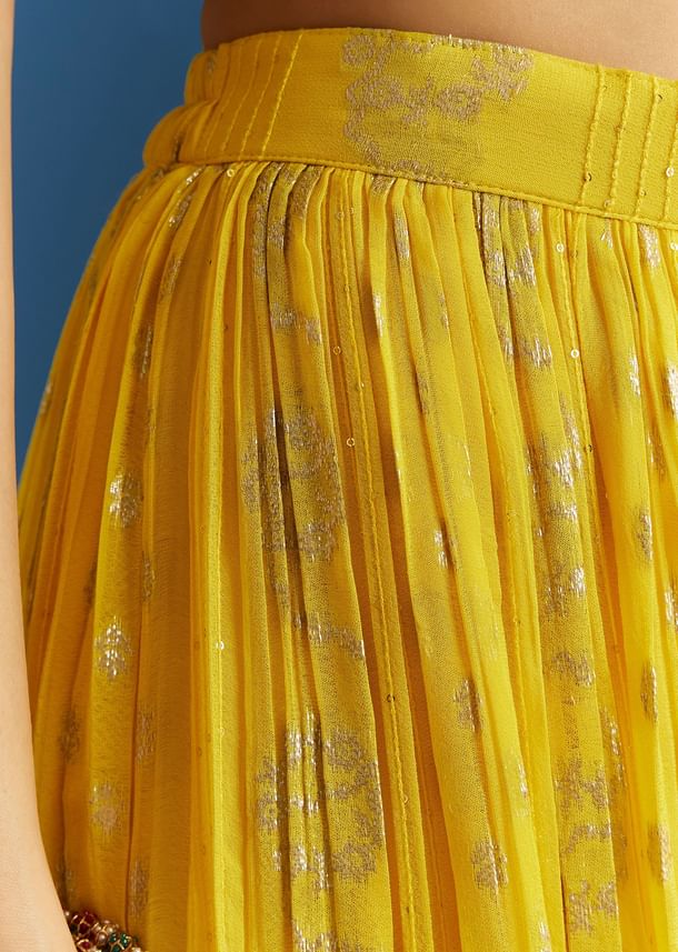 Yellow A Line Georgette Kurta Palazzo Suit