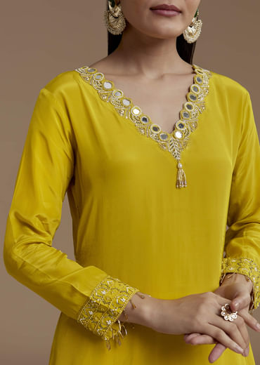 Yellow Asymmetric Kurta and Palazzo Set